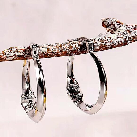 Silver Moon Hoop Minimalist Earrings Earrings - Picture 5 of 7